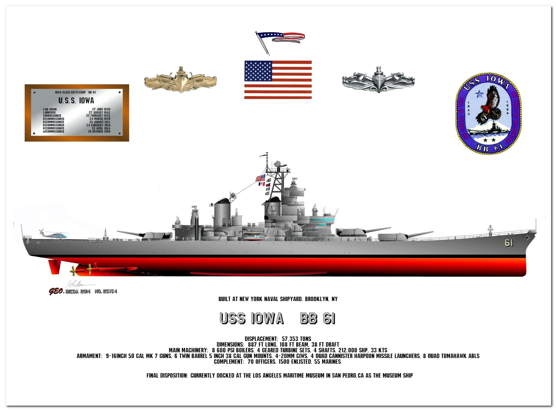 Iowa Class Battleship Profile Drawings by George Bieda