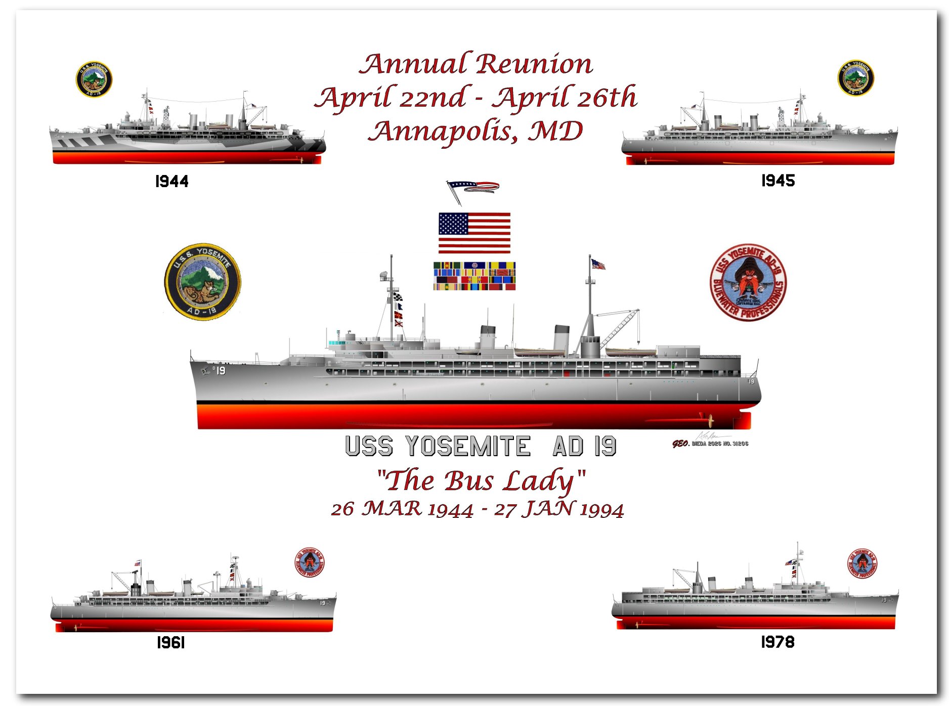 USS Yosemite AD-19, Annual Reunion, 22 Apr - 26 Apr, 2026, Annapolis, MD