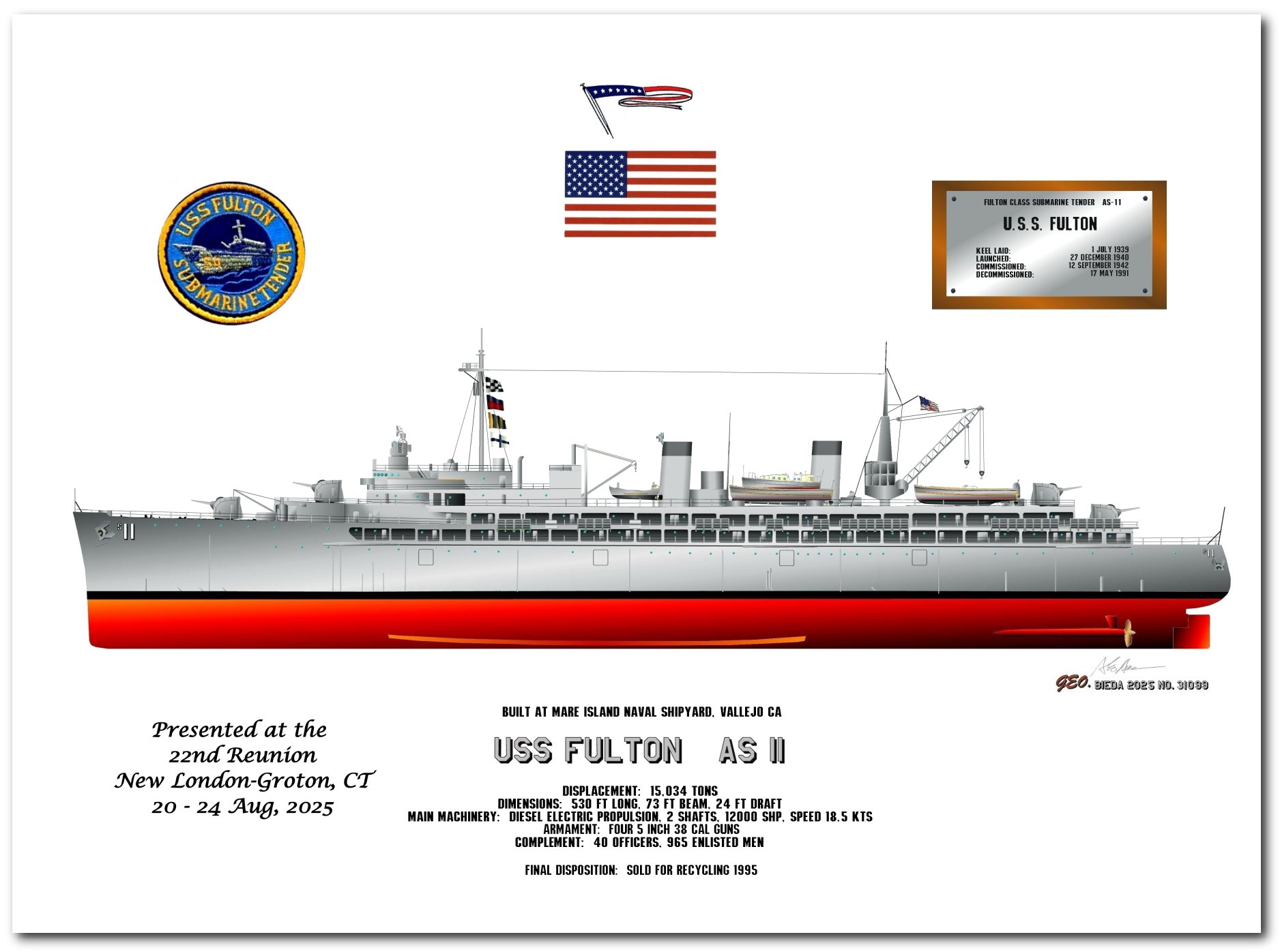 USS Fulton AS 11, 22nd Reunion,  Aug 20 - 24, 2025, New London-Groton, CT 