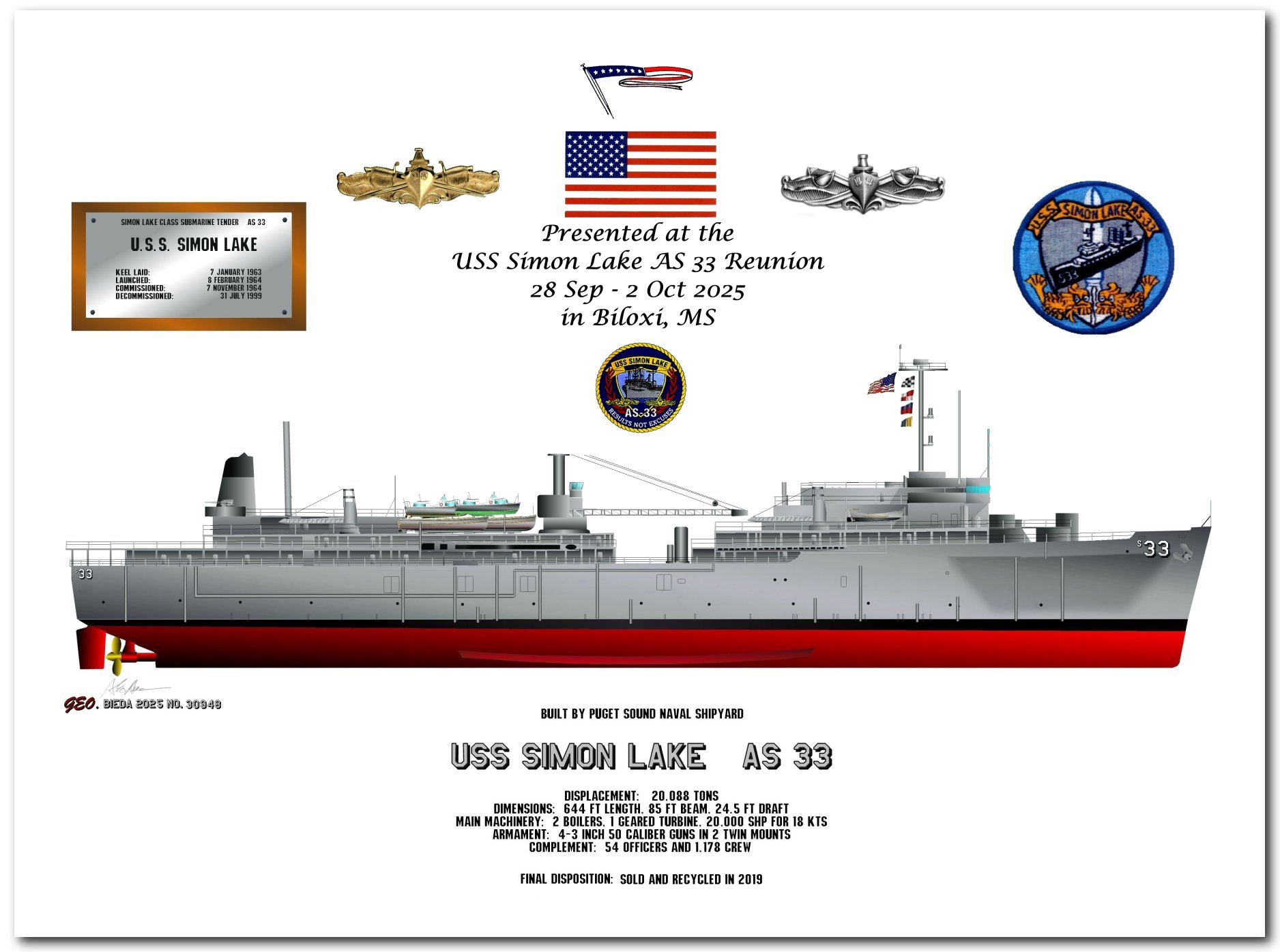 USS Simon Lake AS 33, 2025 Reunion,  28 Sep - 2 Oct, Biloxi, MS 